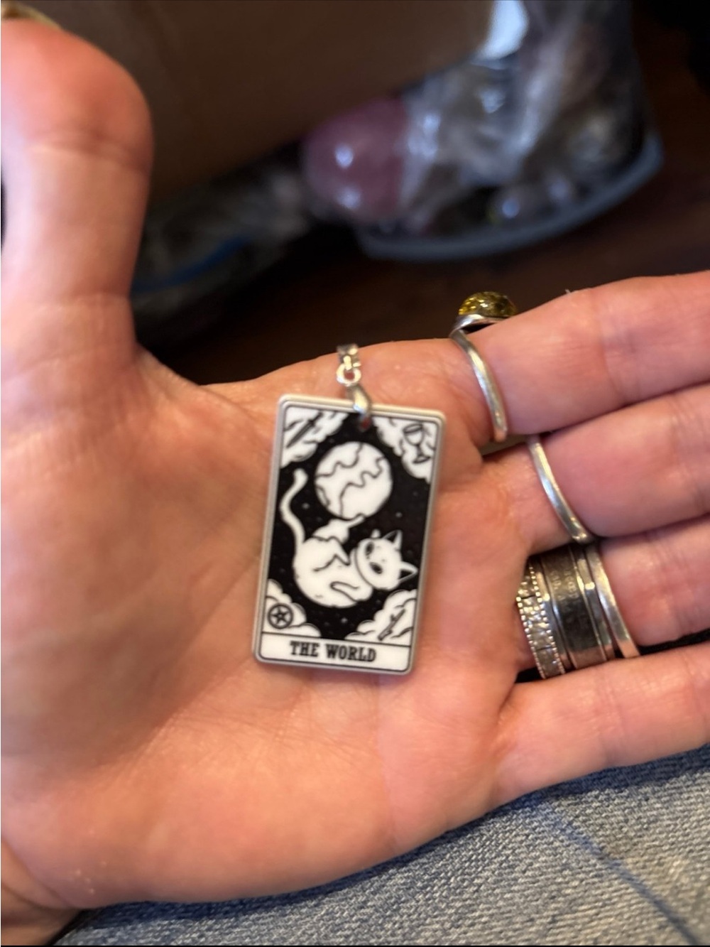 The World Tarot Cat Pendant Necklace - Black and White
